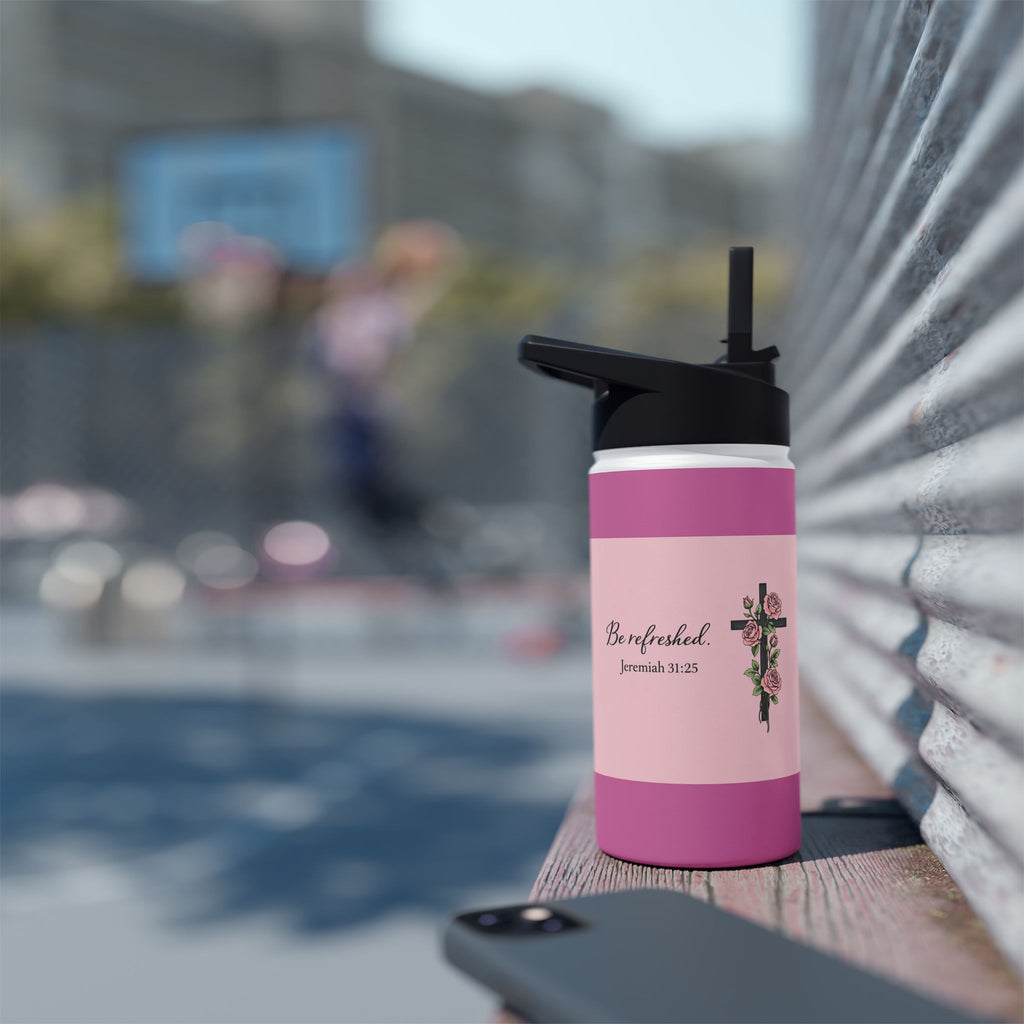 Be Refreshed Pink Water Bottle – Jeremiah 31:25 | Christian Inspirational Drinkware | Faith-Based Gift