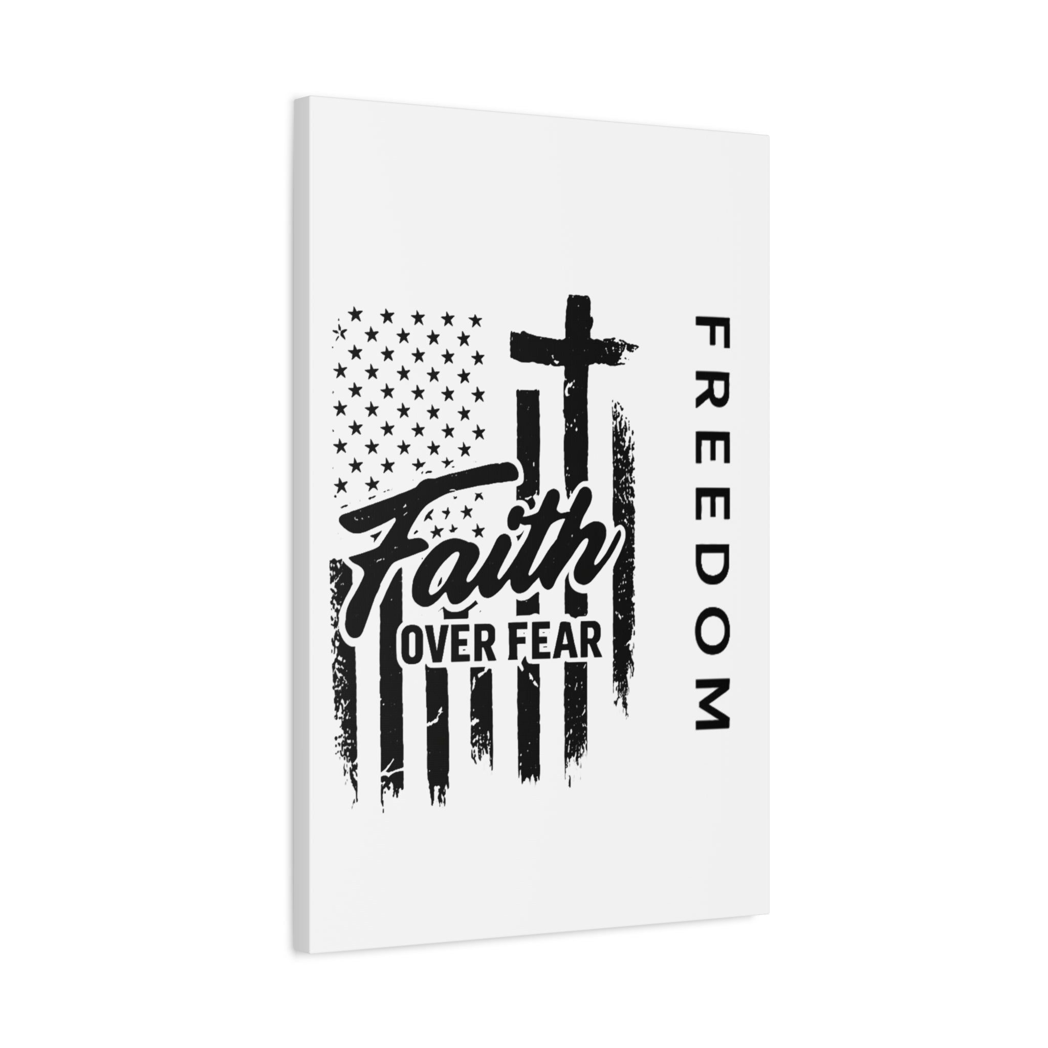 Faith Over Fear Canvas Wall Art – Christian American Flag with Cross & "FREEDOM" Design, Inspirational Home Decor