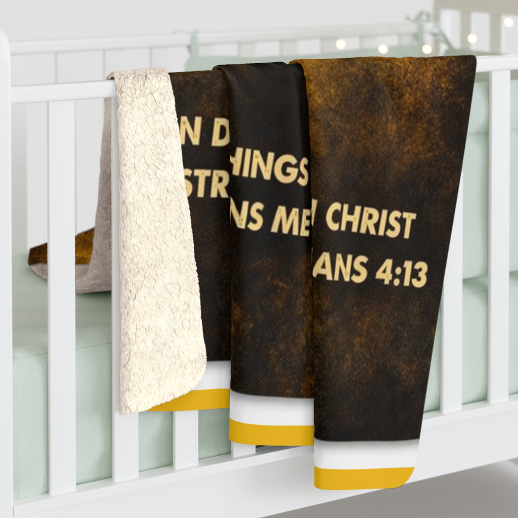 Christian Football Blanket – Black & Gold Faith Throw | Philippians 4:13 Scripture | Midwest Football Home Decor Gift