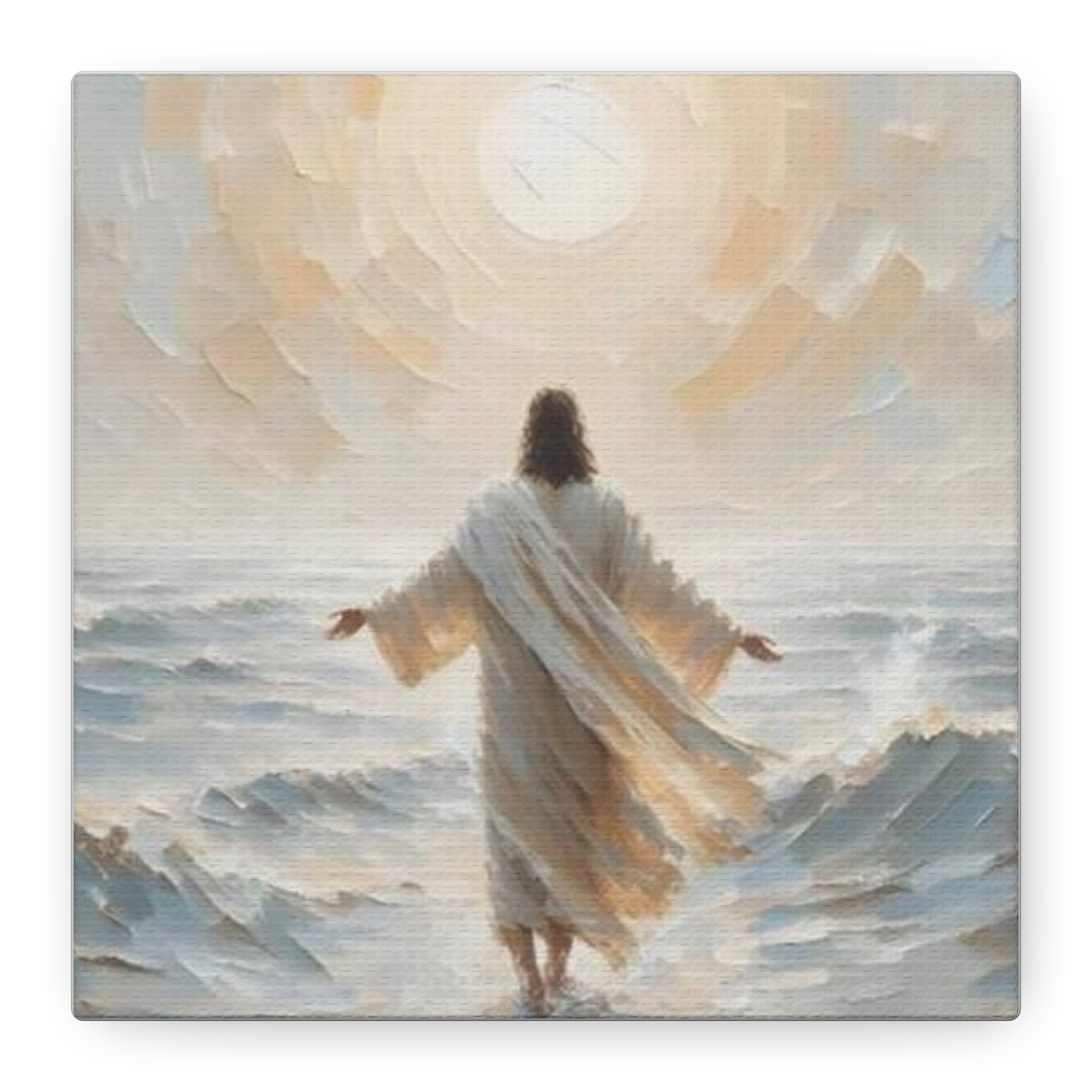 Jesus Walking on Water Canvas Wall Art – Christian Faith Ocean Artwork | Inspirational Christian Home Décor