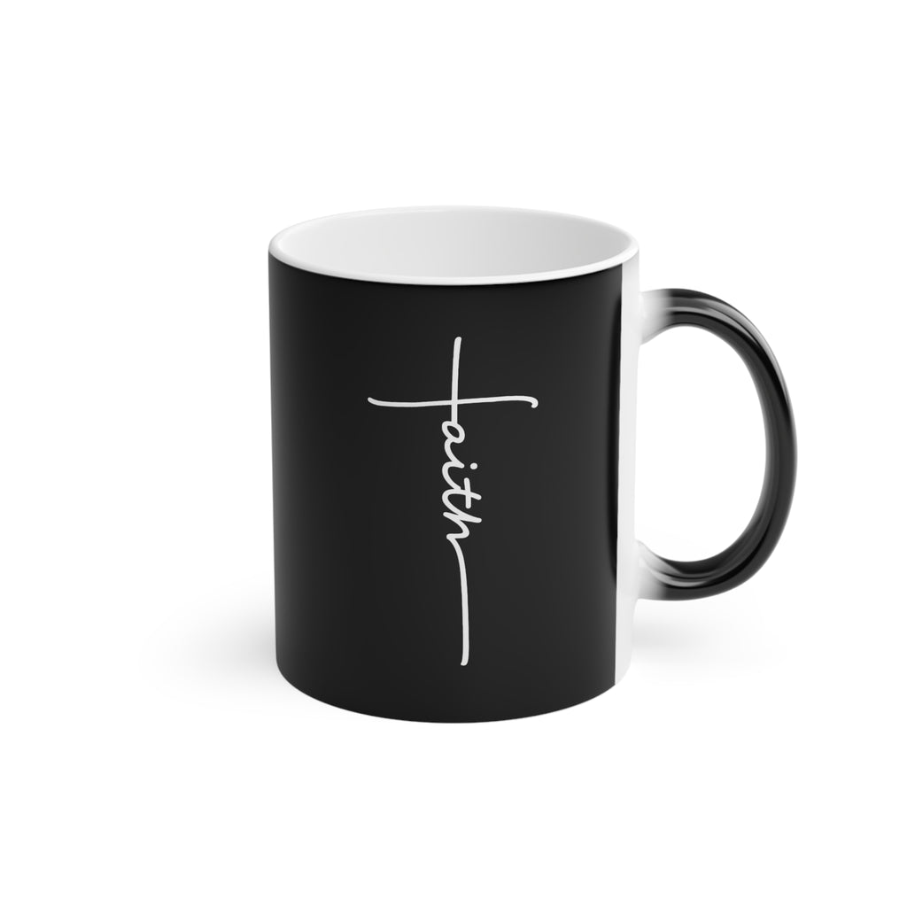 Faith Black Coffee Mug – Inspirational Christian Ceramic Cup with Cross Script Design