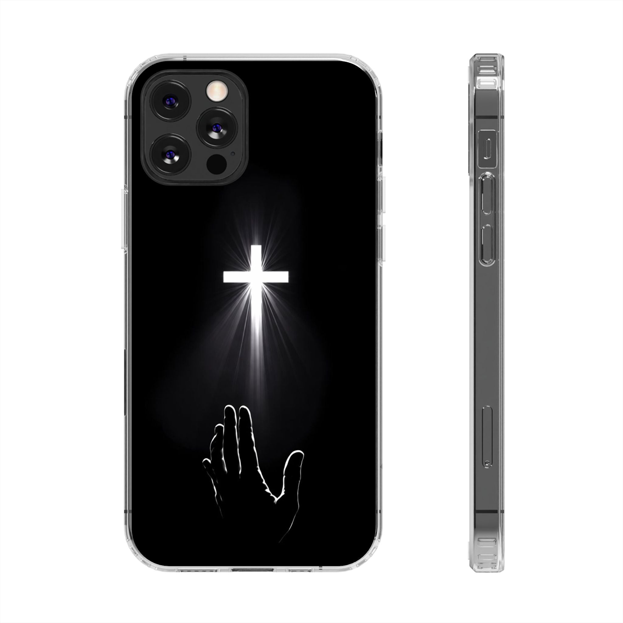 Christian Phone Case with Glowing Cross – Faith Over Fear Inspirational Protective iPhone Case | Religious Christian Cover