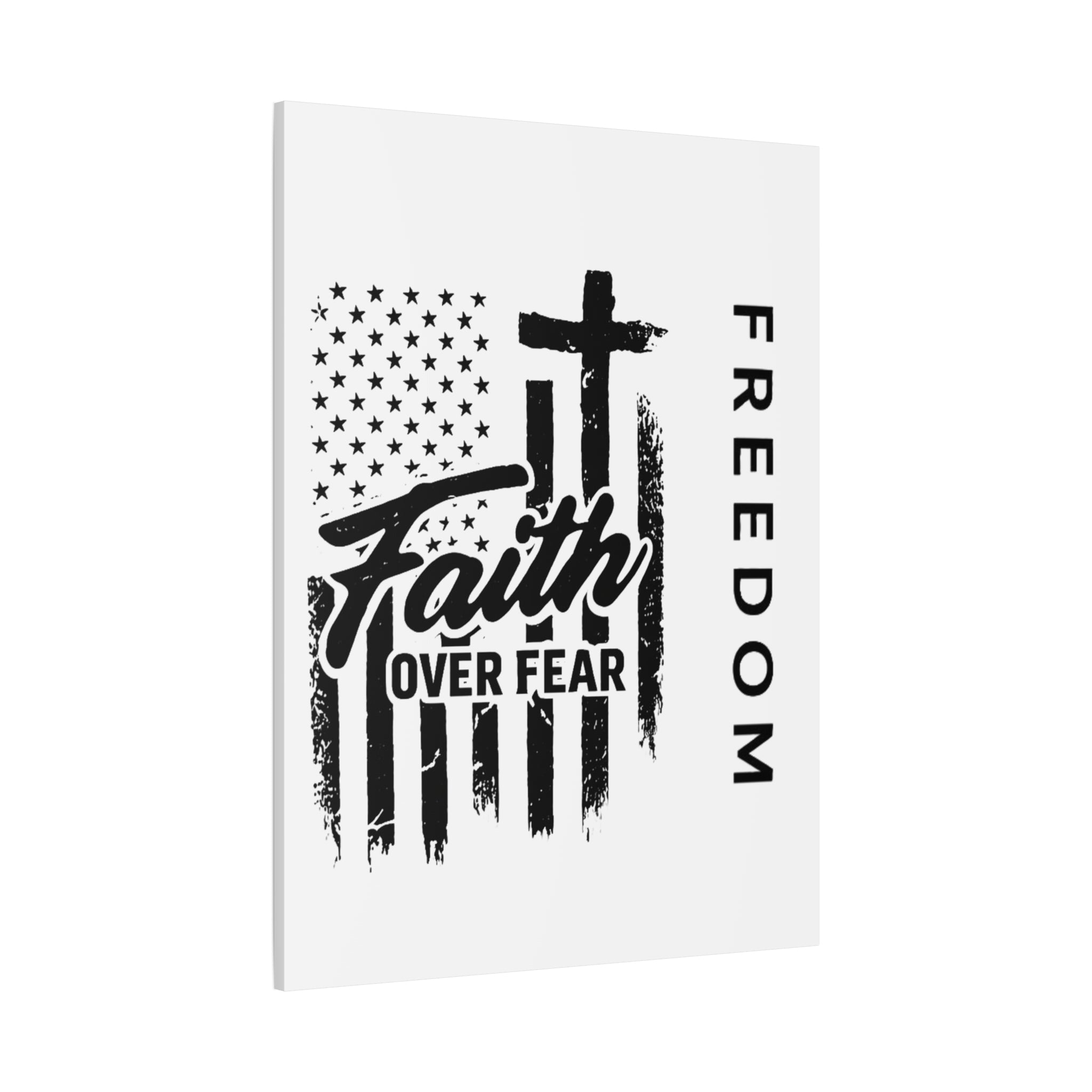 Faith Over Fear Canvas Wall Art – Christian American Flag with Cross & "FREEDOM" Design, Inspirational Home Decor