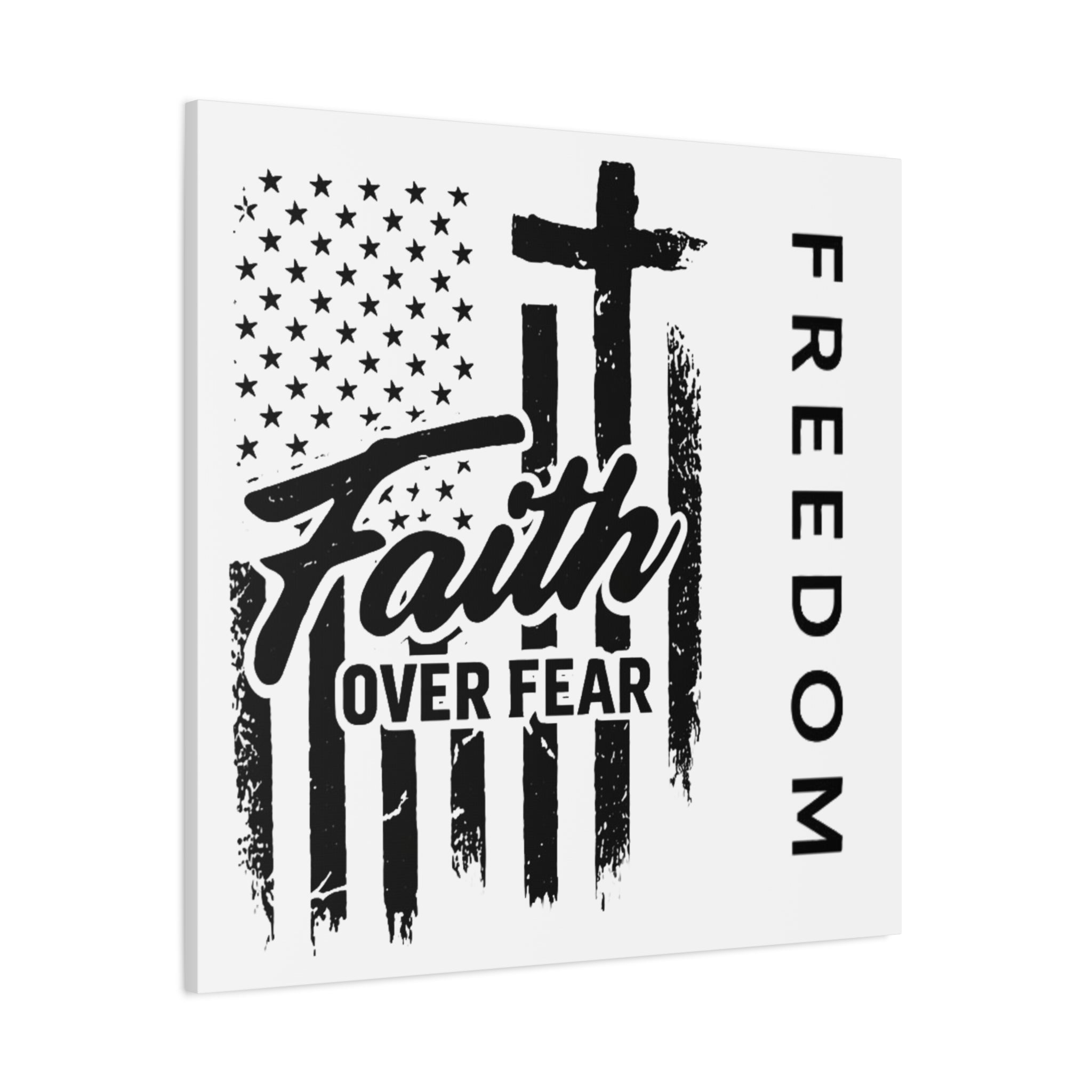 Faith Over Fear Canvas Wall Art – Christian American Flag with Cross & "FREEDOM" Design, Inspirational Home Decor