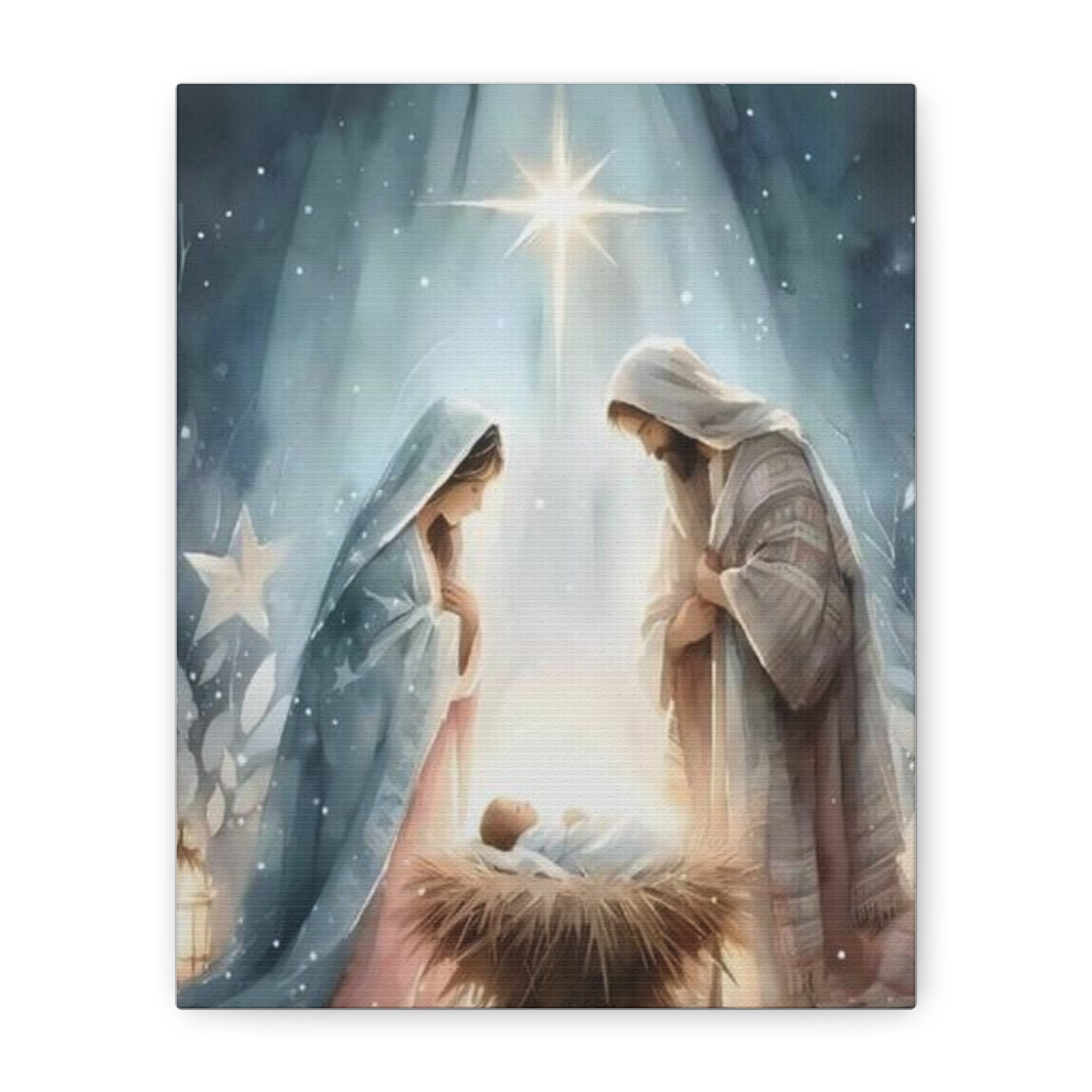 Holy Family Nativity Canvas Wall Art – Mary and Joseph Christian Christmas Artwork, Faith-Inspired Home Décor