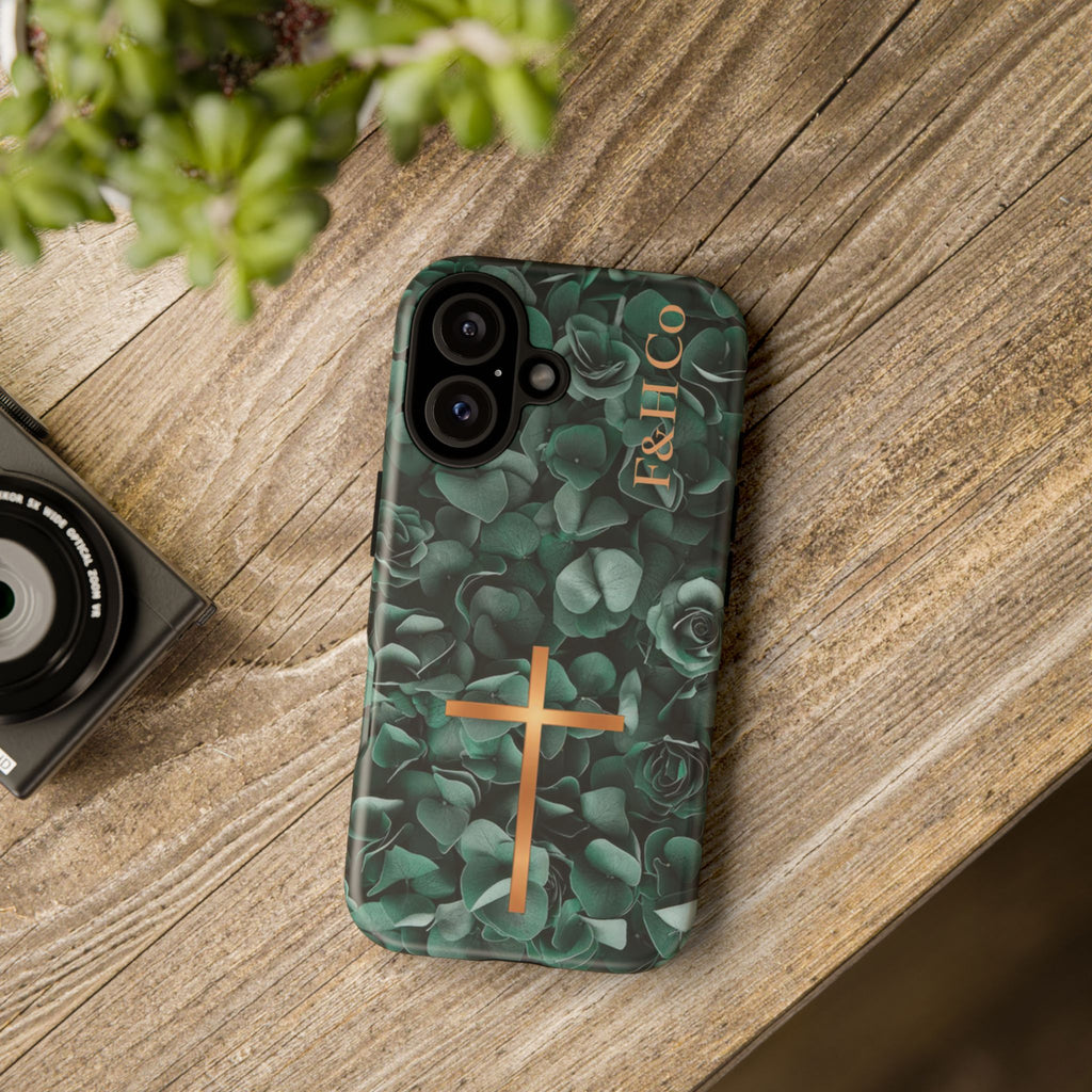 Christian Floral iPhone Case with Cross – Forest Green Faith Phone Cover | Faith & Home Co