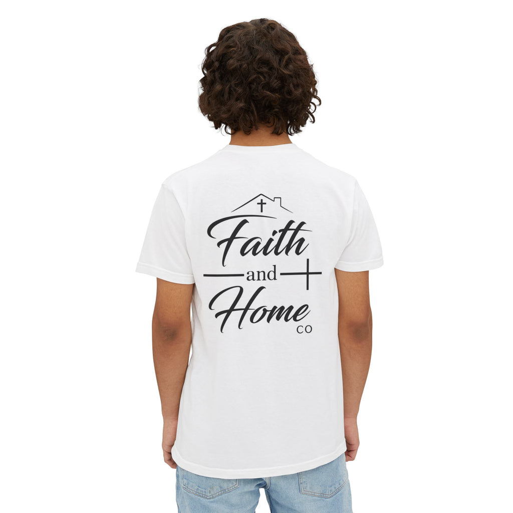 Faith and Home Co Pocket T-Shirt | Christian Graphic Tee with Back Print | Minimalist Faith Apparel | Unisex Shirt