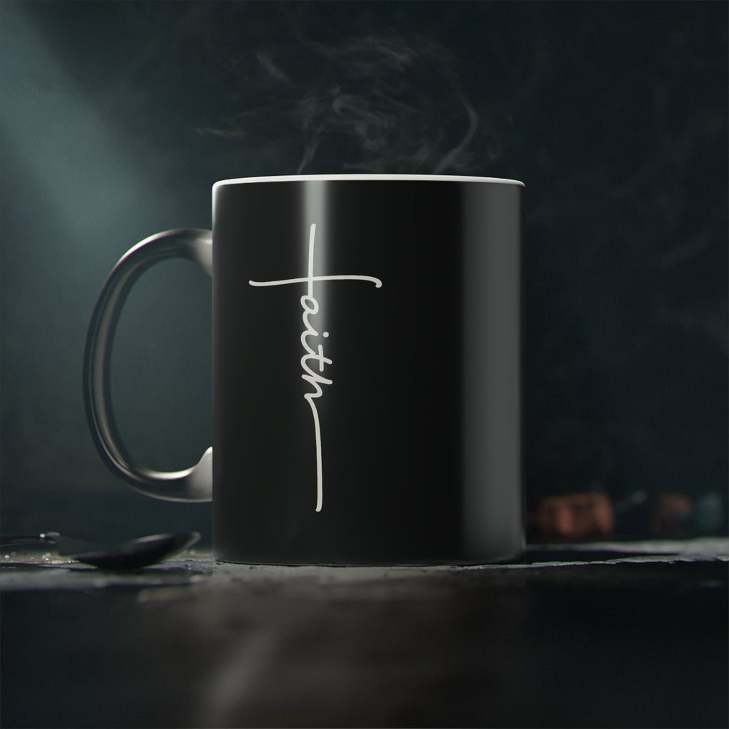 Faith Black Coffee Mug – Inspirational Christian Ceramic Cup with Cross Script Design