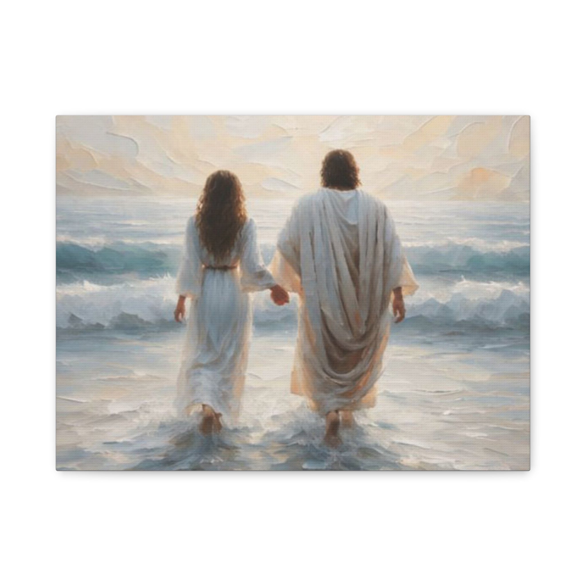Jesus Walking on Water Canvas Wall Art – Christian Coastal Faith Artwork | Inspirational Christian Home Décor