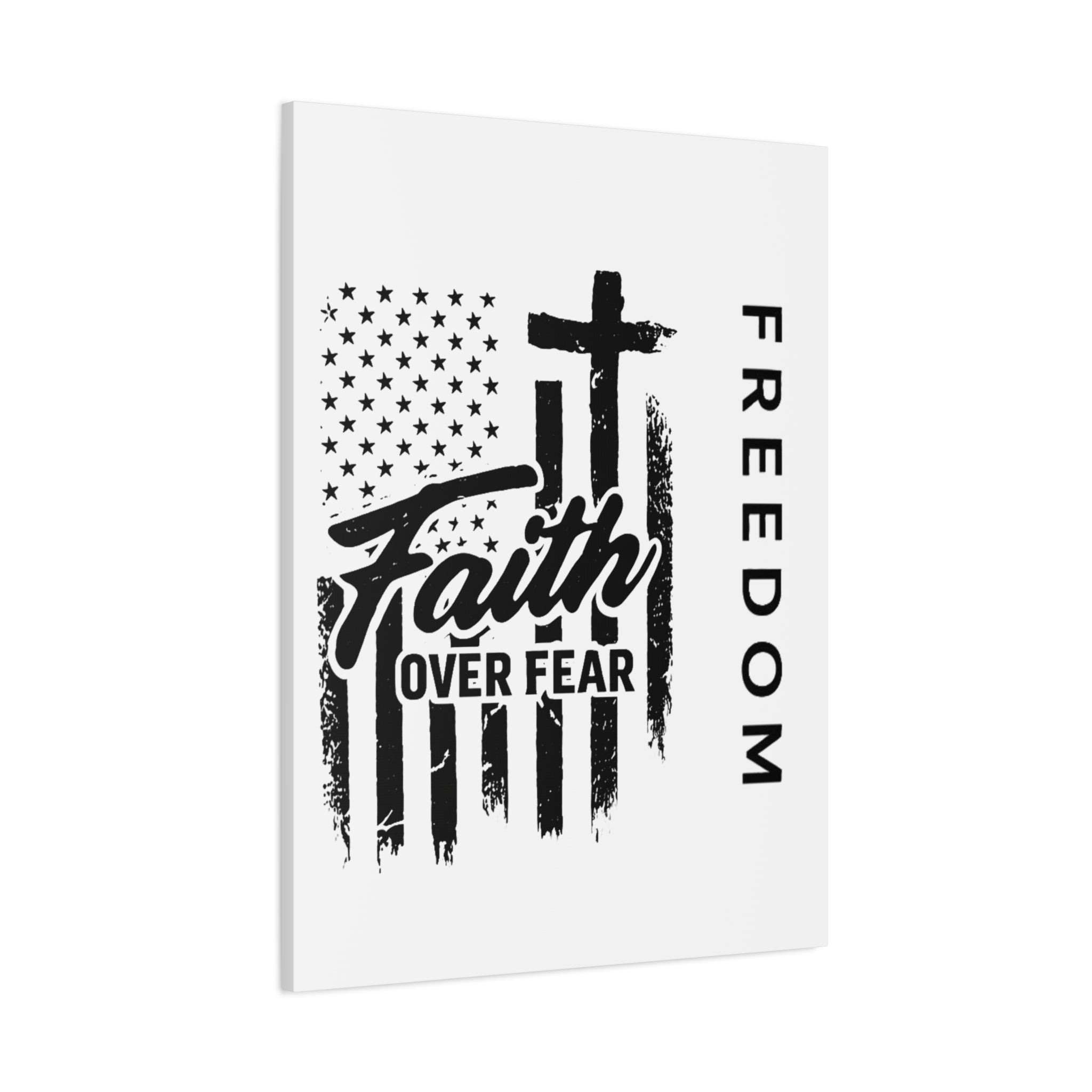 Faith Over Fear Canvas Wall Art – Christian American Flag with Cross & "FREEDOM" Design, Inspirational Home Decor