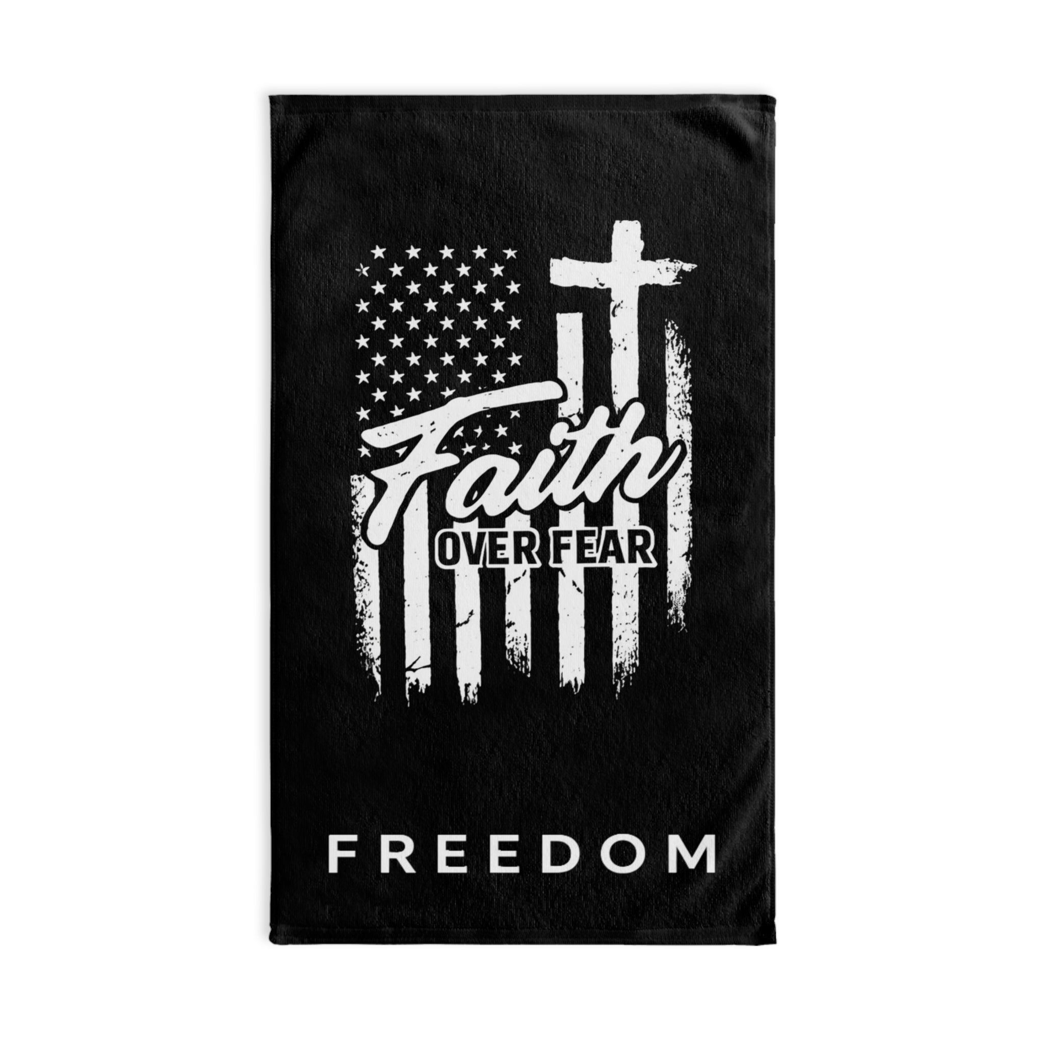 Faith Over Fear Hand Towel – Christian Bathroom & Kitchen Towel with Cross and Freedom Design