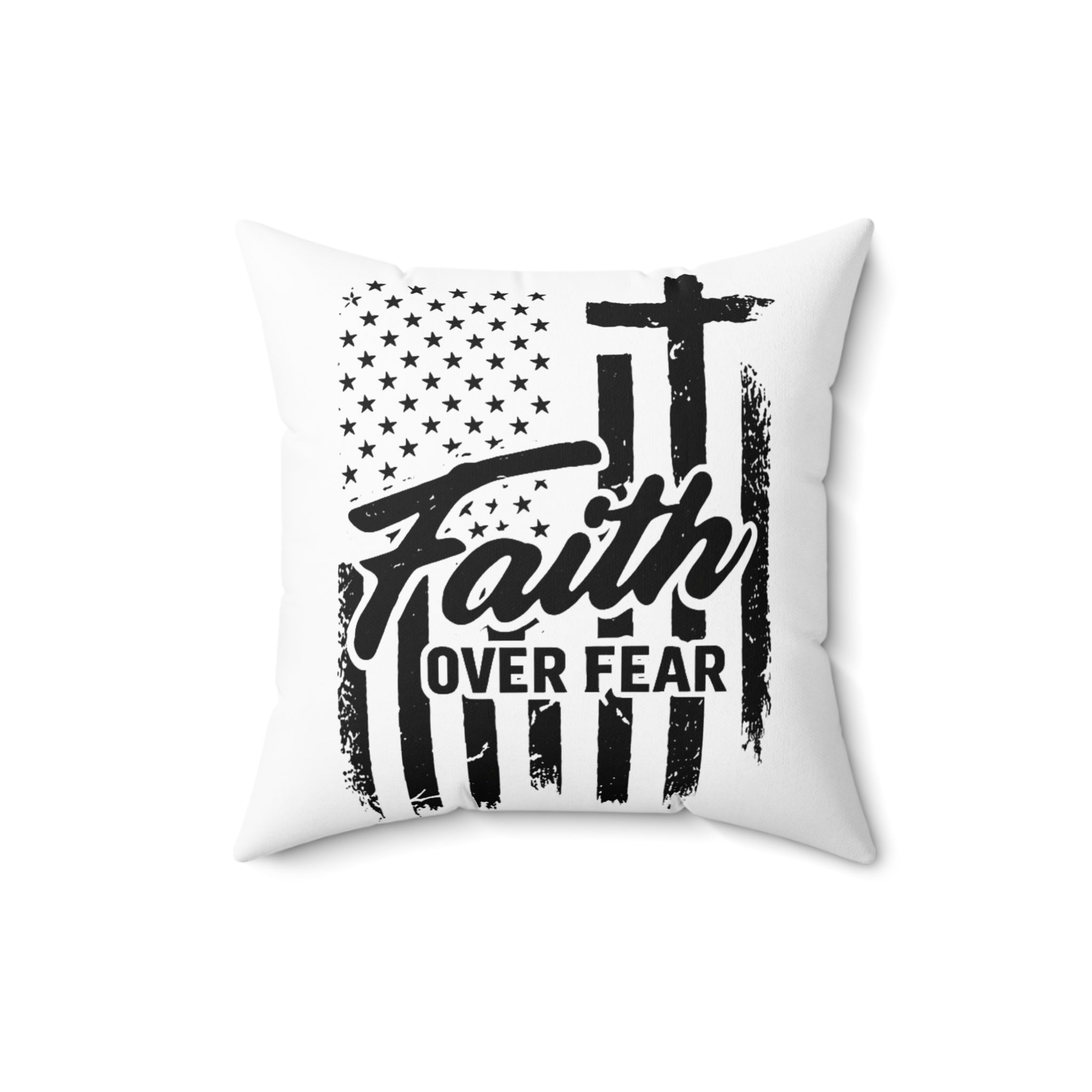 Faith Over Fear Throw Pillow – Christian Home Decor | Patriotic Flag & Cross Design