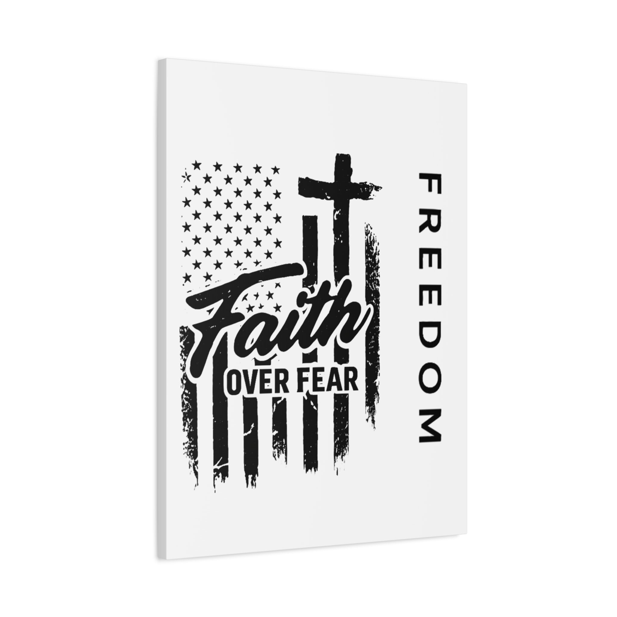 Faith Over Fear Canvas Wall Art – Christian American Flag with Cross & "FREEDOM" Design, Inspirational Home Decor