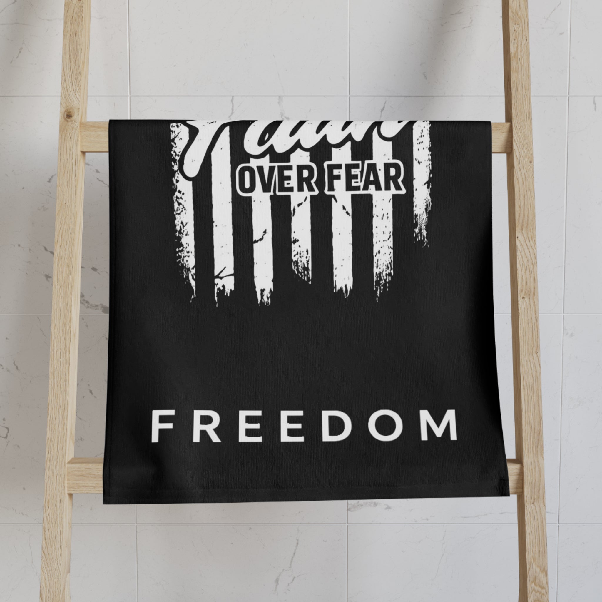 Faith Over Fear Hand Towel – Christian Bathroom & Kitchen Towel with Cross and Freedom Design
