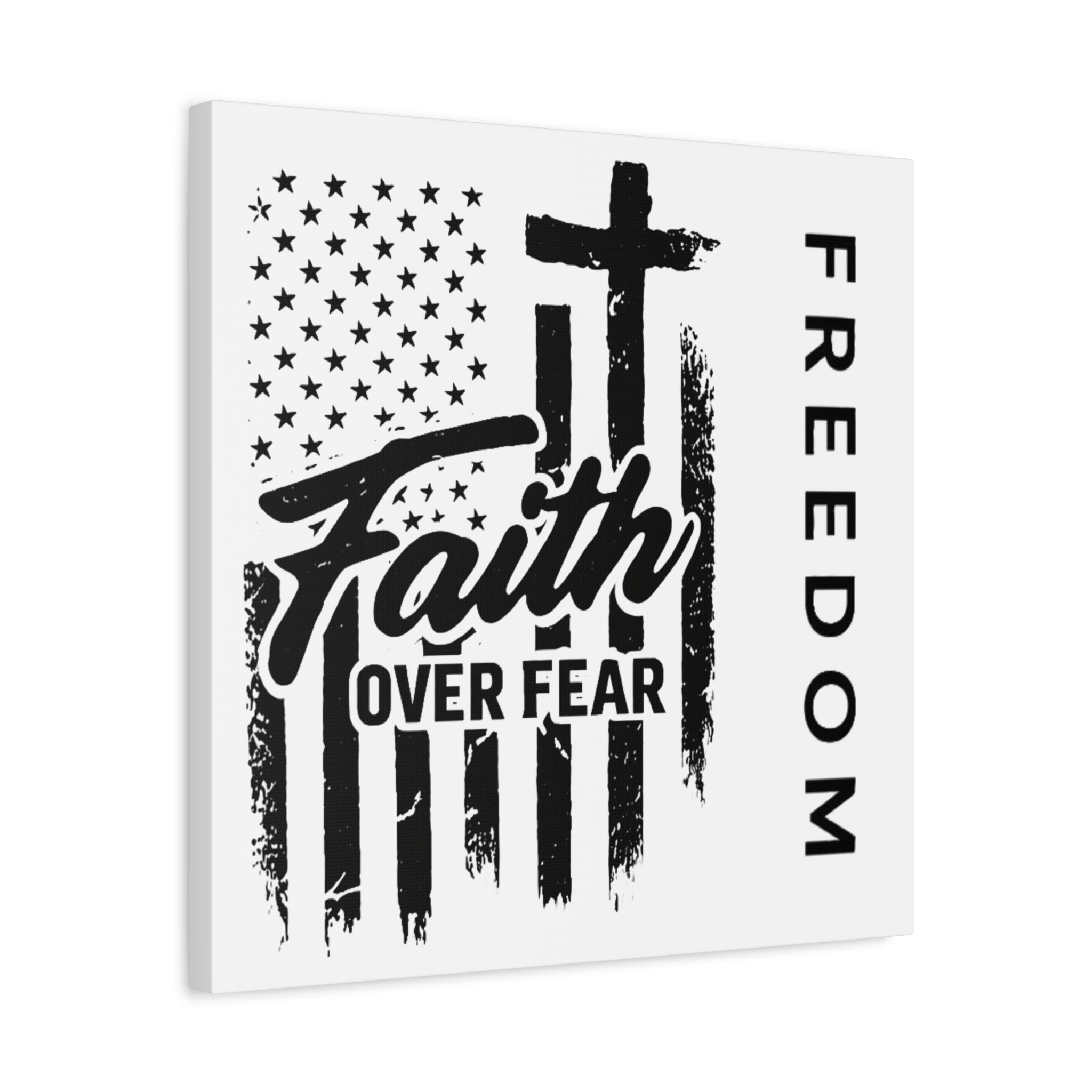 Faith Over Fear Canvas Wall Art – Christian American Flag with Cross & "FREEDOM" Design, Inspirational Home Decor