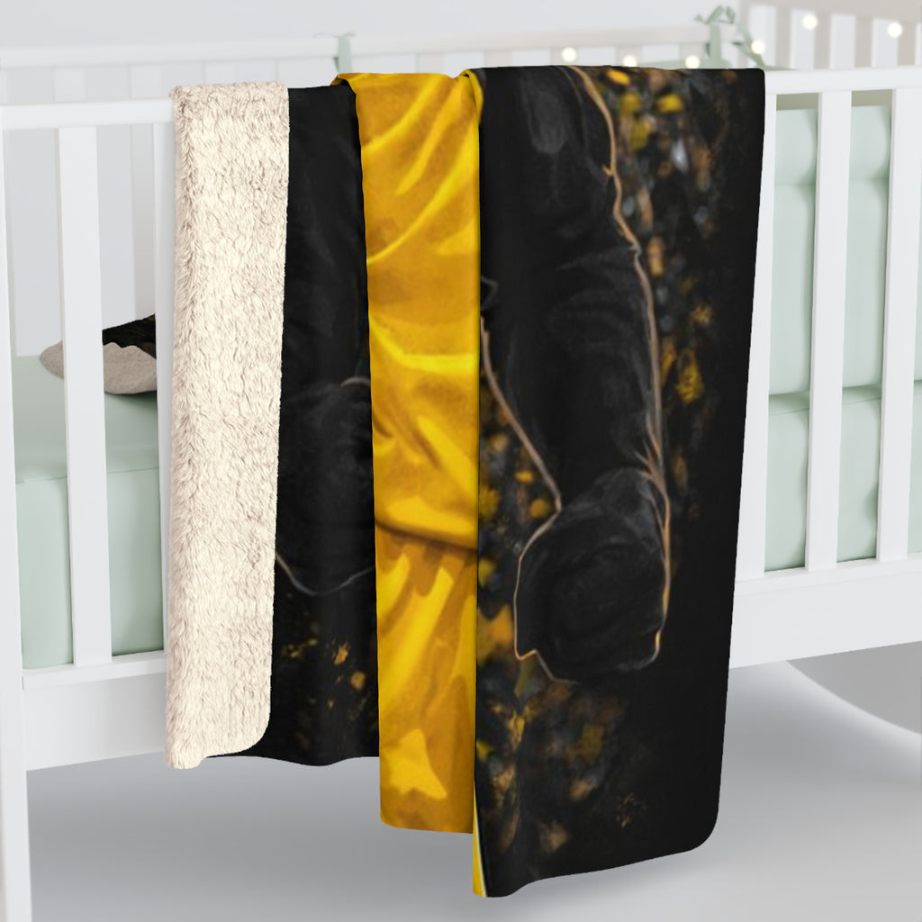 Black & Gold Basketball Sherpa Blanket – Faith-Inspired Sports Throw with Matthew 19:26 Scripture