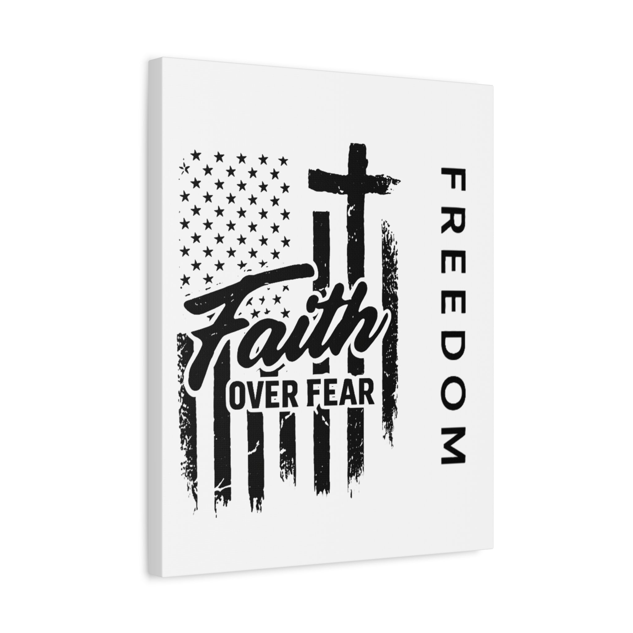 Faith Over Fear Canvas Wall Art – Christian American Flag with Cross & "FREEDOM" Design, Inspirational Home Decor