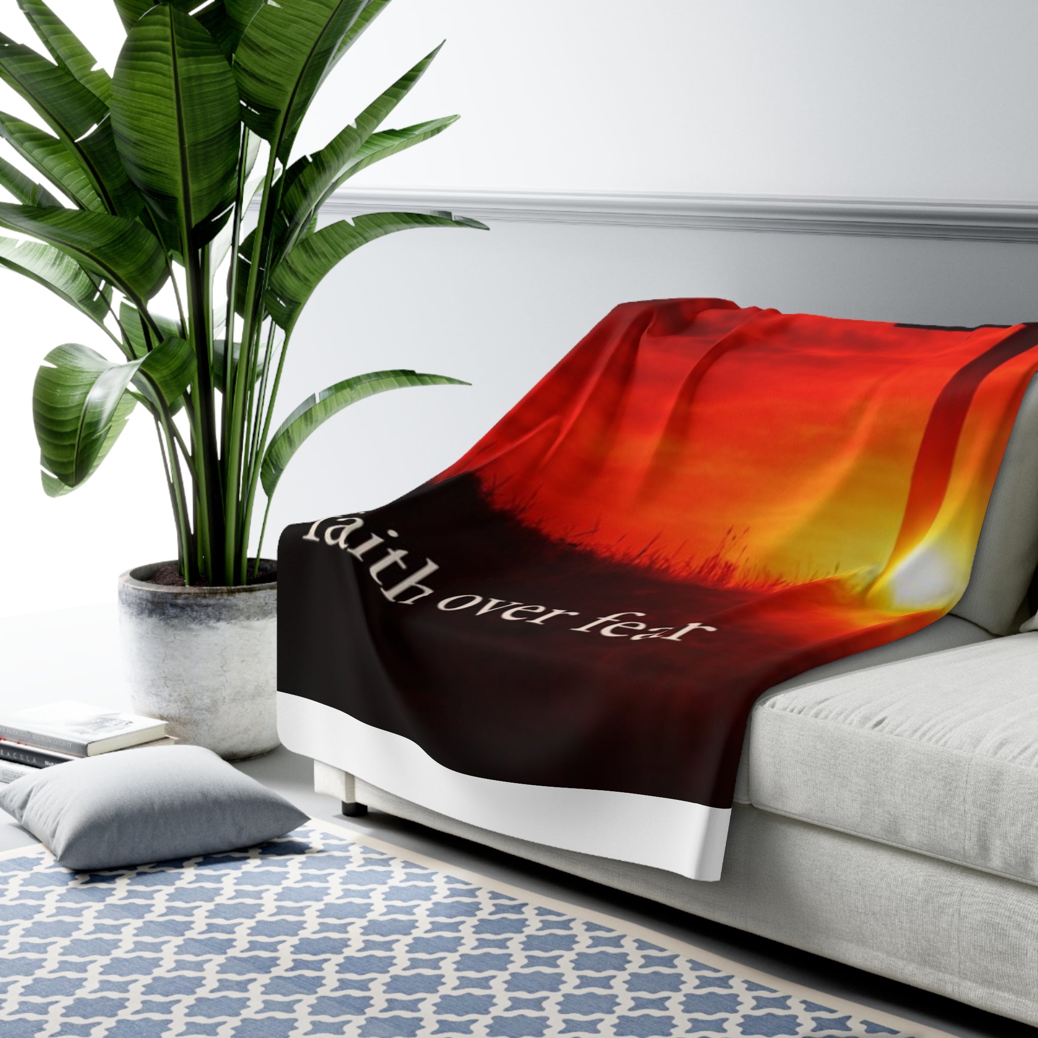 Faith Over Fear Christian Sherpa Blanket | Inspirational Scripture Throw | Cozy Faith-Based Home Decor