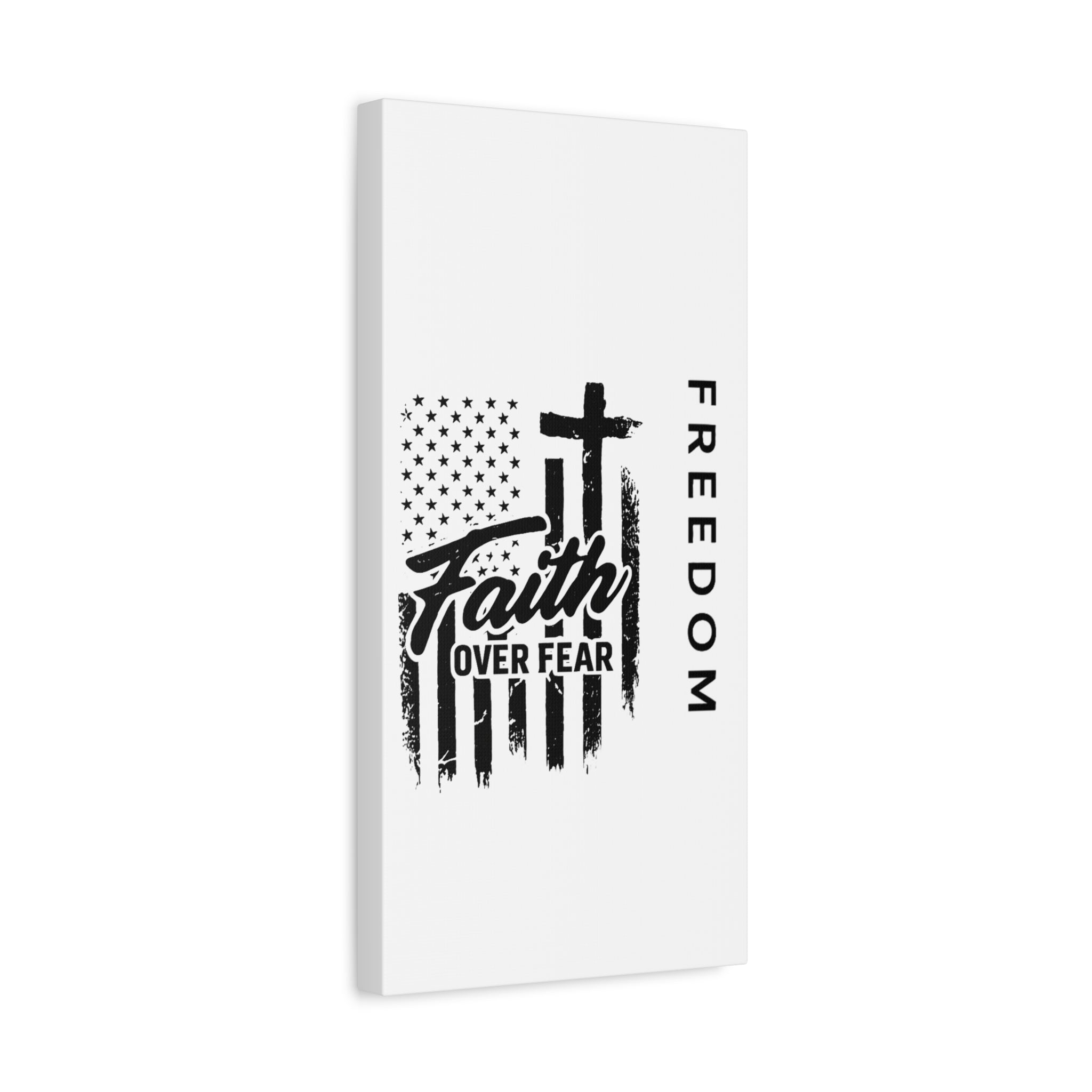 Faith Over Fear Canvas Wall Art – Christian American Flag with Cross & "FREEDOM" Design, Inspirational Home Decor