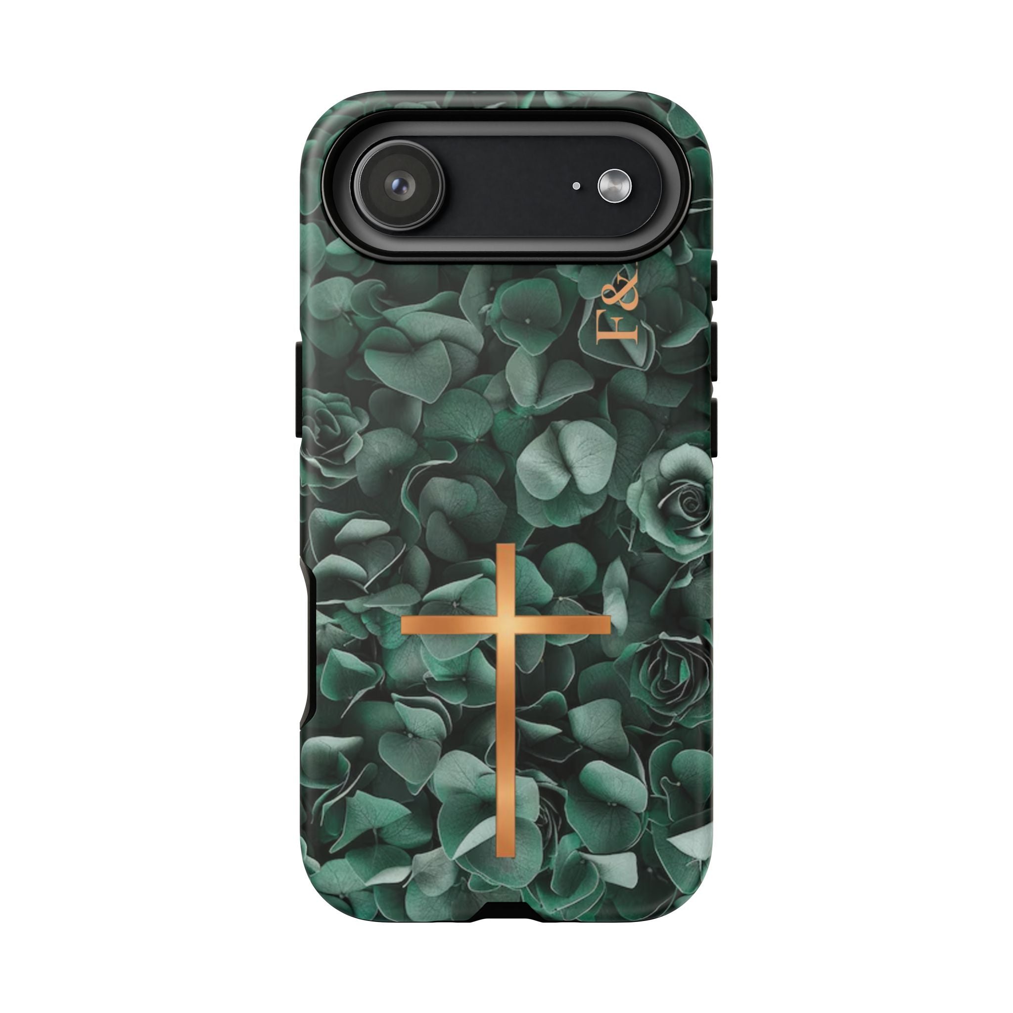 Christian Floral iPhone Case with Cross – Forest Green Faith Phone Cover | Faith & Home Co
