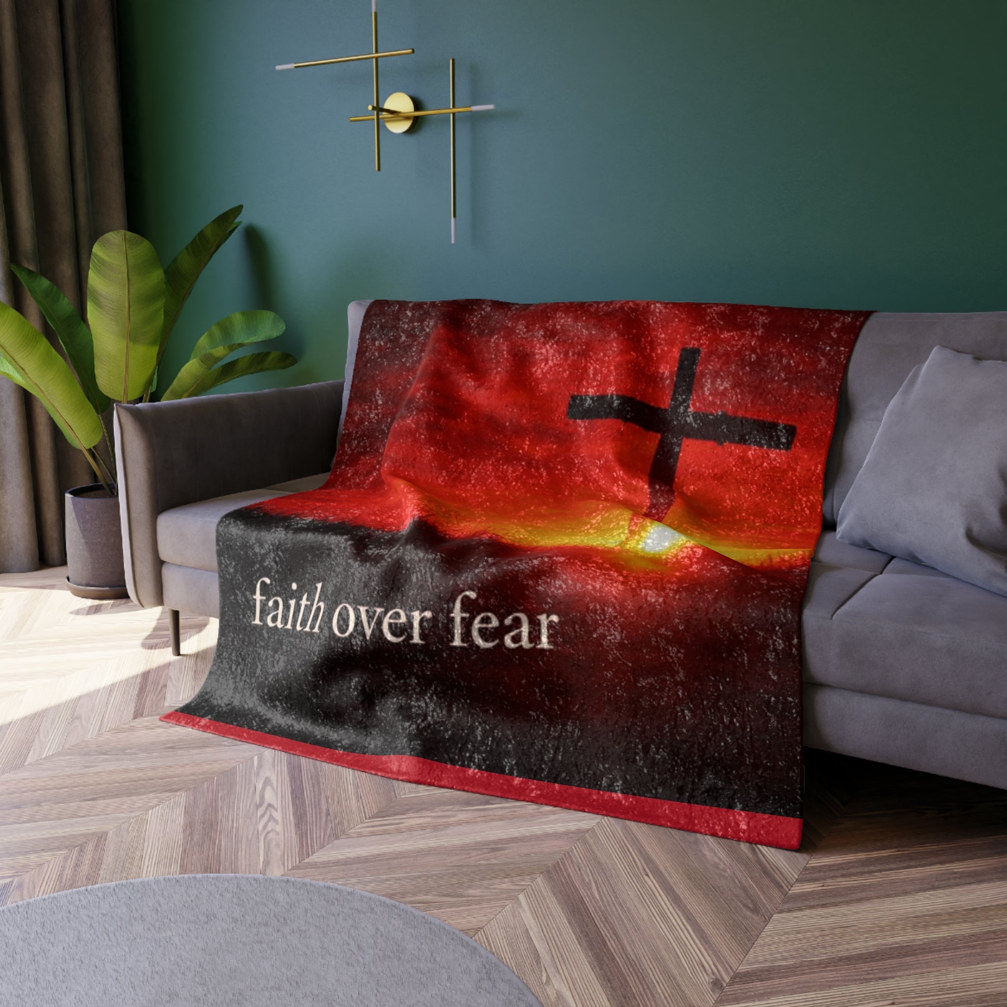 Faith Over Fear Crushed Velvet Blanket – Inspirational Christian Home Décor