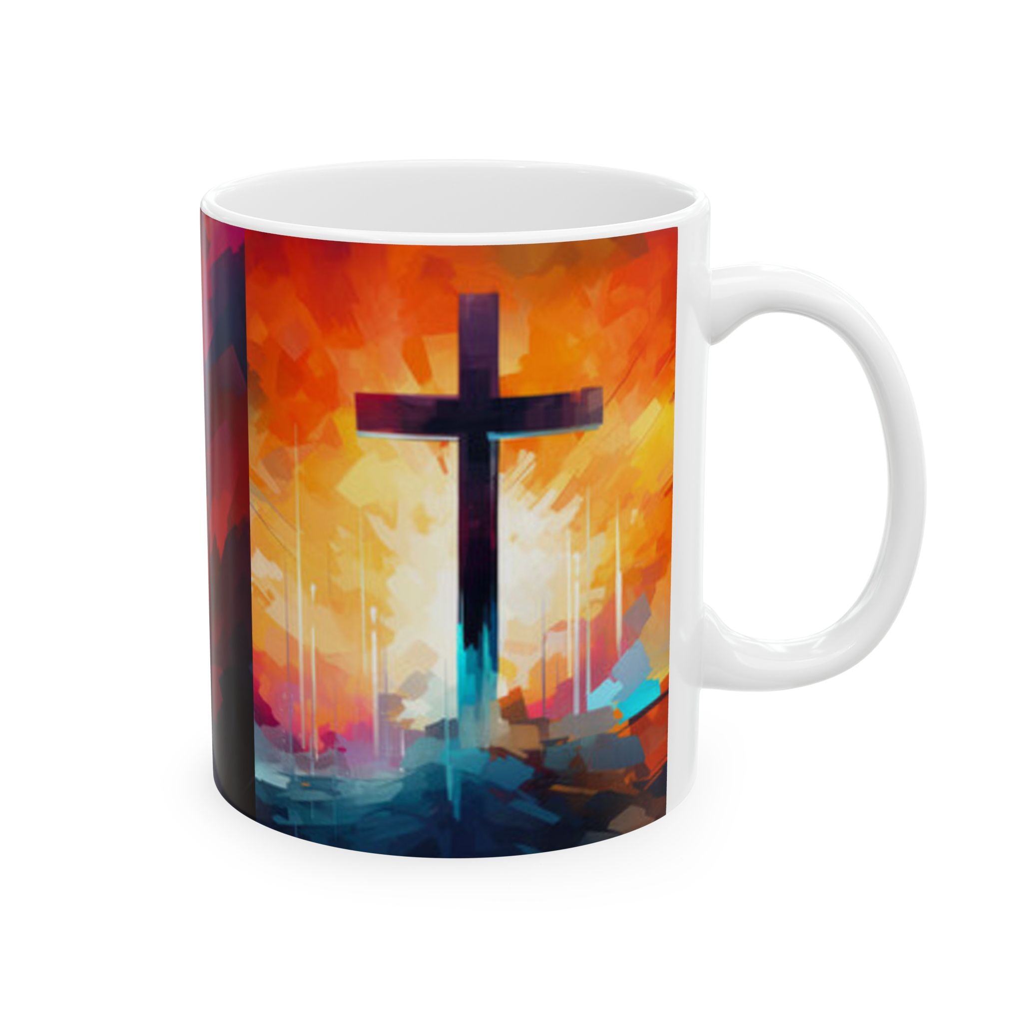 Christian Coffee Mug with Cross – Inspirational Abstract Faith Design | Gift for Believers
