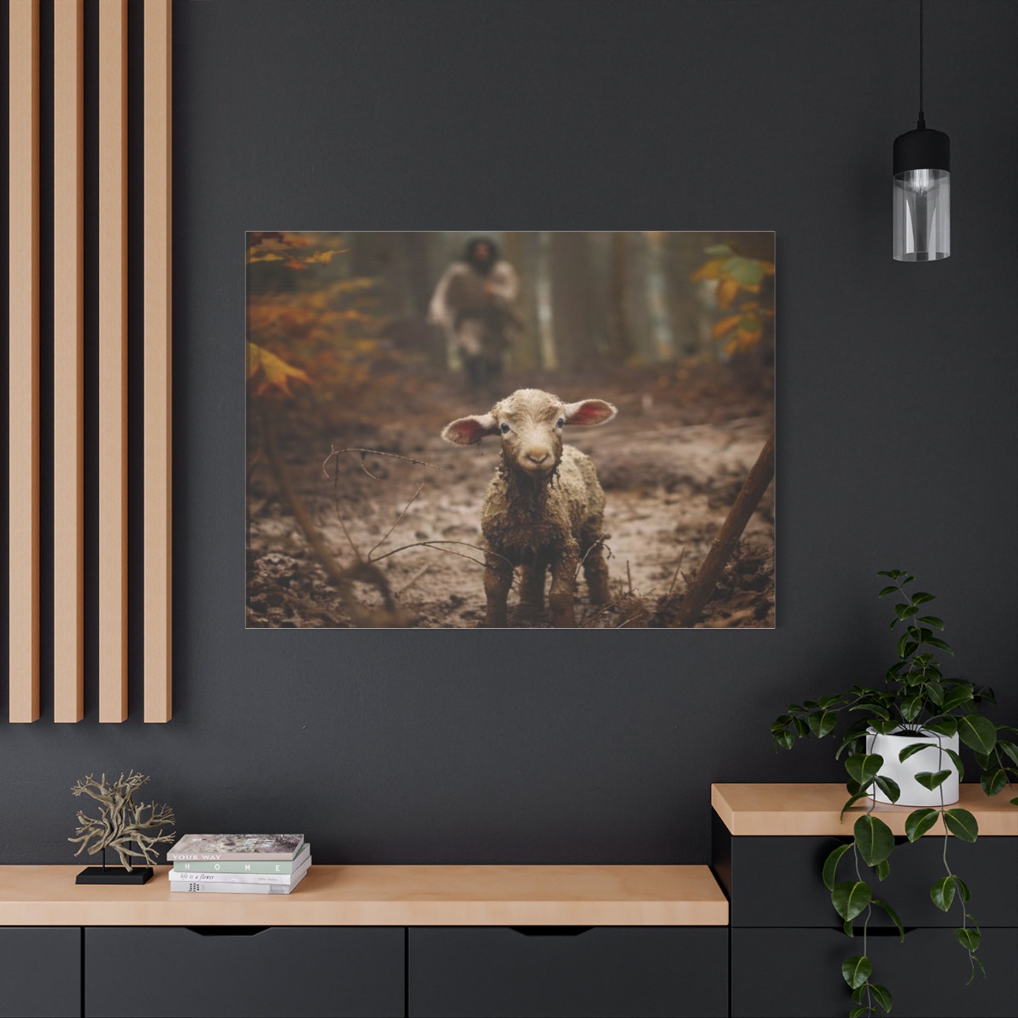 The Lost Lamb Canvas Wall Art | Faith-Inspired Christian Home Décor | Shepherd & Lamb Biblical Artwork
