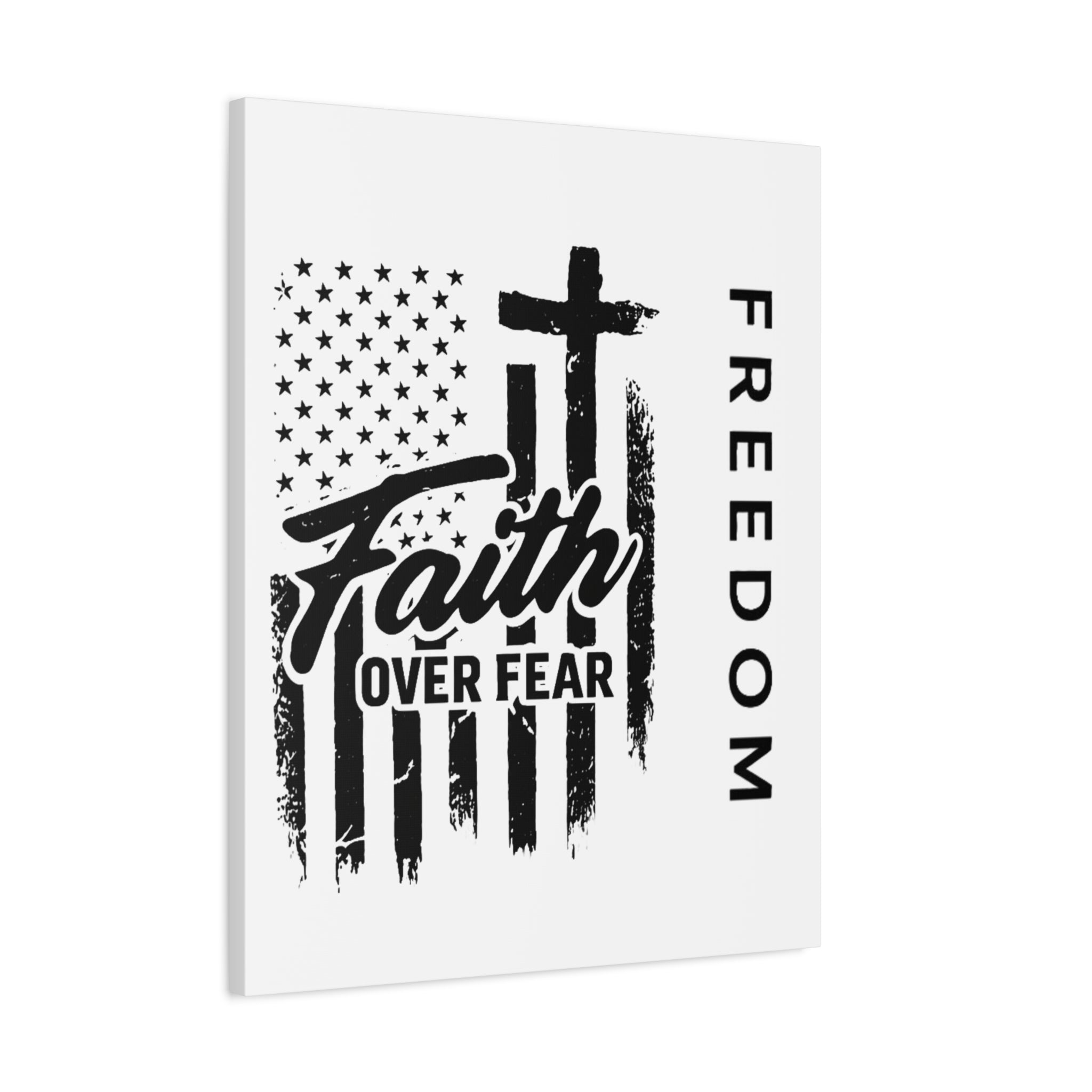 Faith Over Fear Canvas Wall Art – Christian American Flag with Cross & "FREEDOM" Design, Inspirational Home Decor