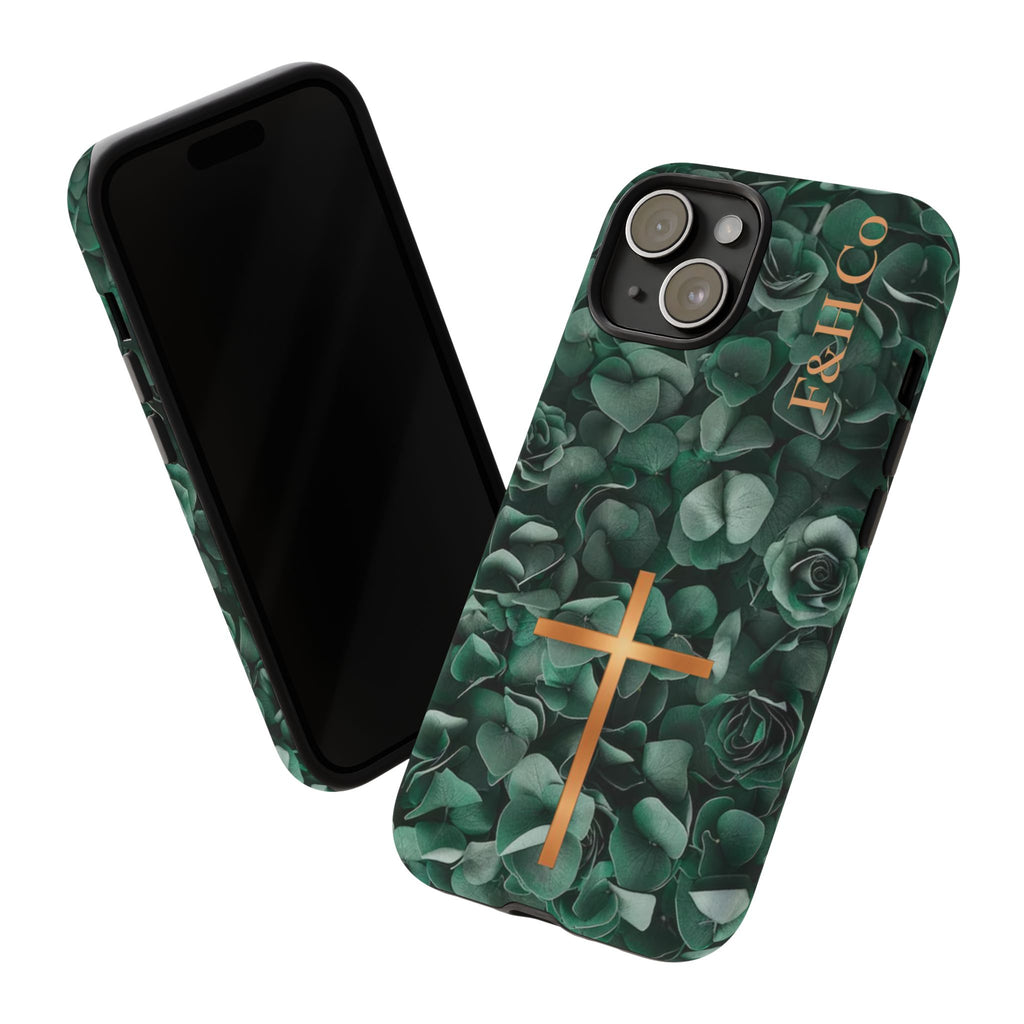 Christian Floral iPhone Case with Cross – Forest Green Faith Phone Cover | Faith & Home Co