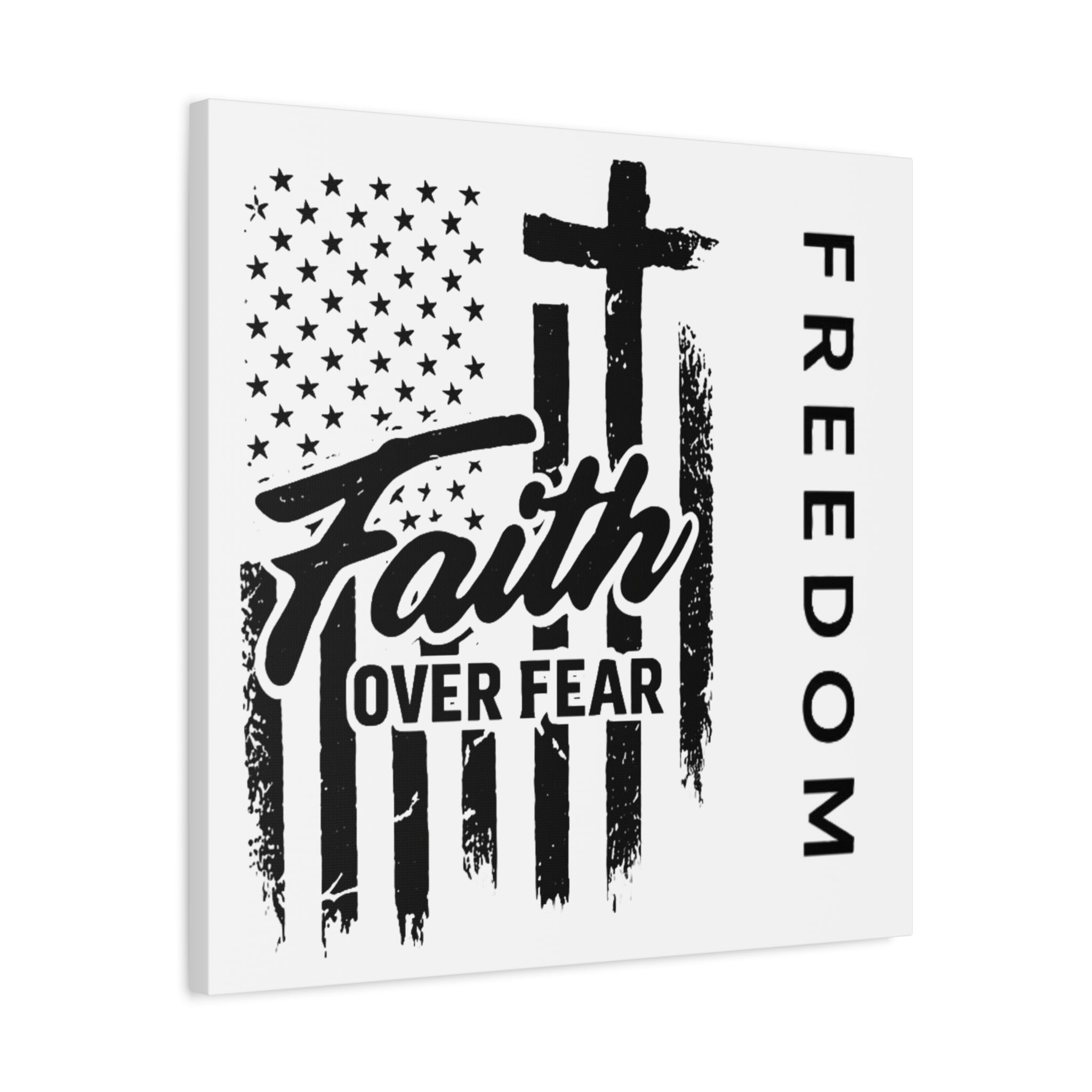 Faith Over Fear Canvas Wall Art – Christian American Flag with Cross & "FREEDOM" Design, Inspirational Home Decor