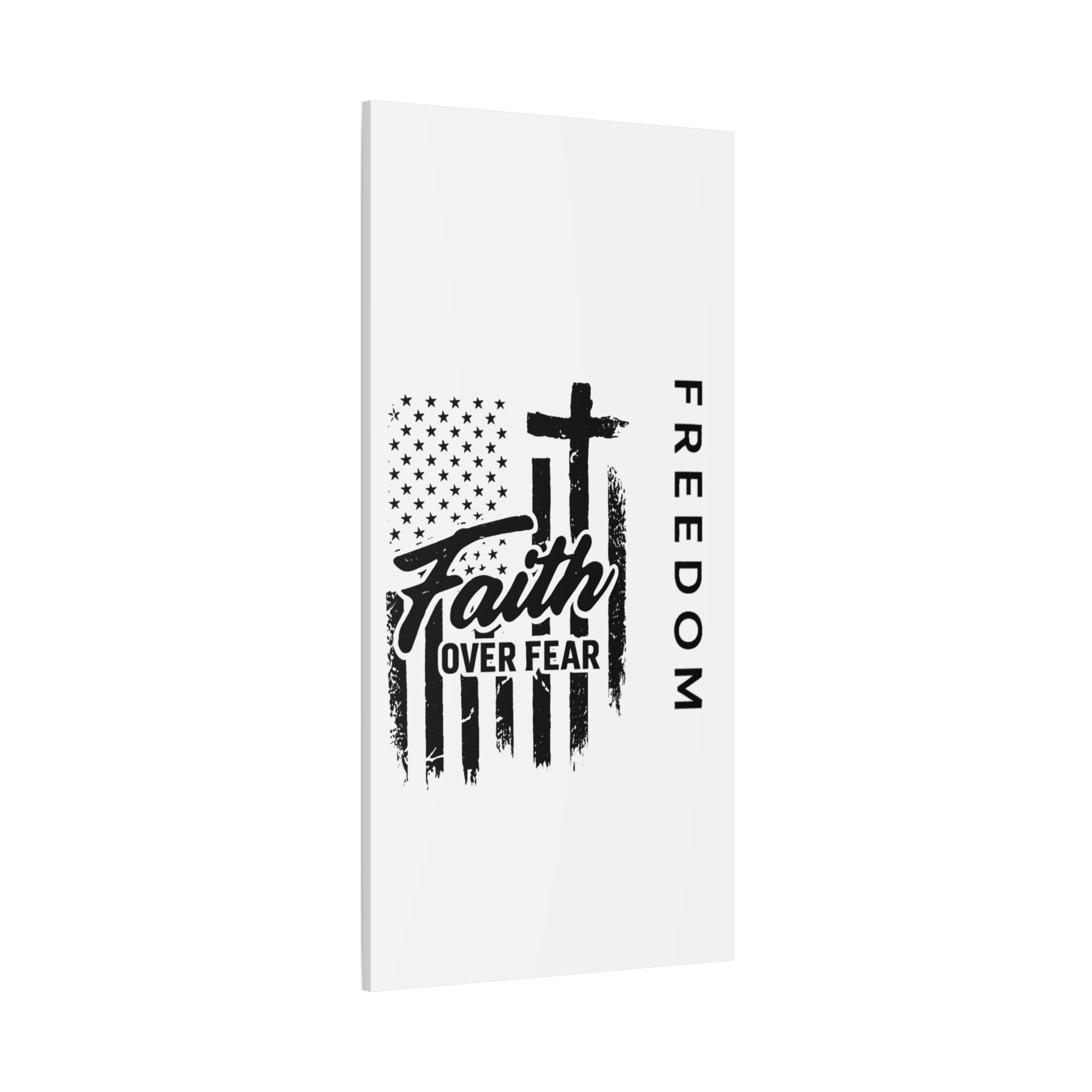 Faith Over Fear Canvas Wall Art – Christian American Flag with Cross & "FREEDOM" Design, Inspirational Home Decor