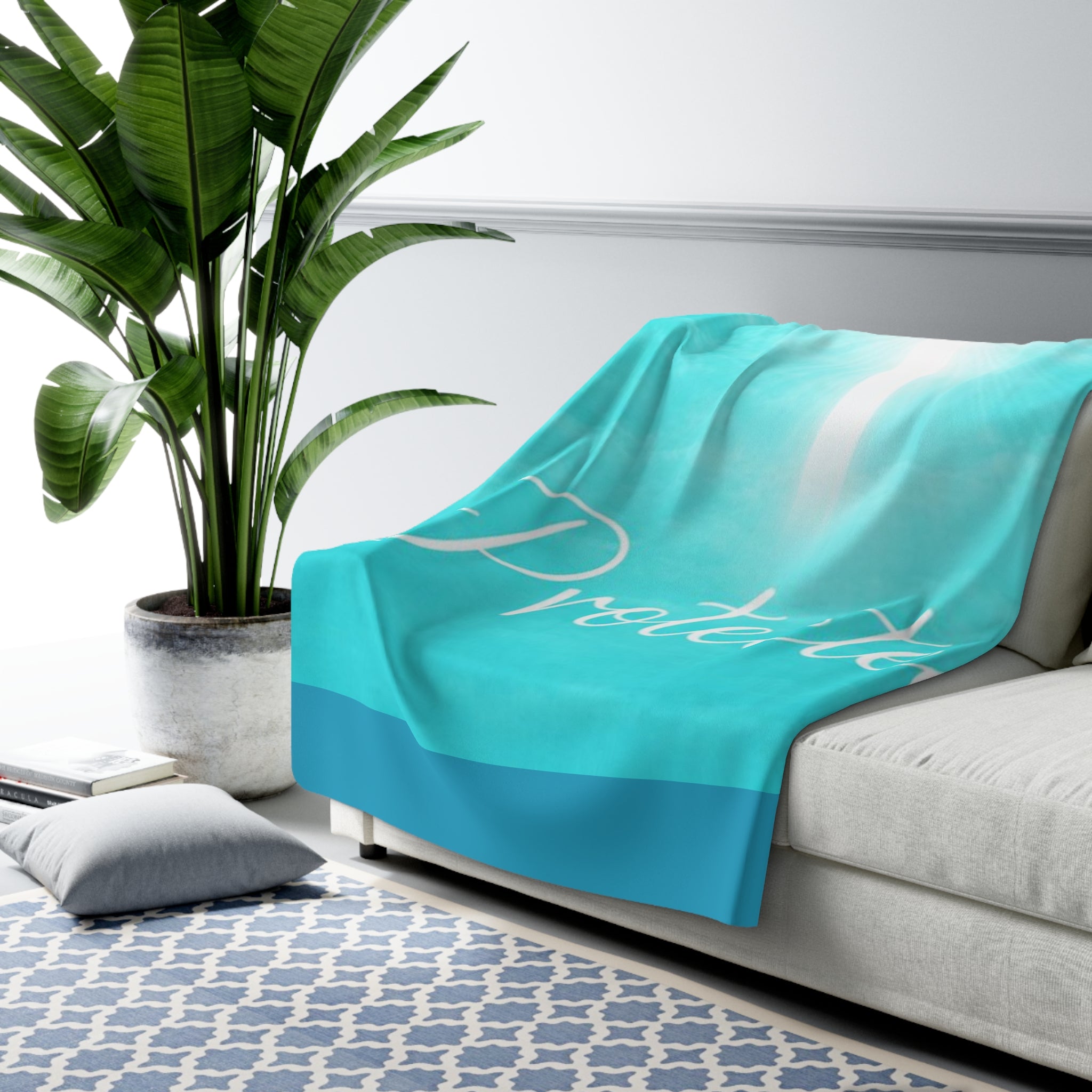 Protected Turquoise Sherpa Blanket | Christian Inspirational Throw | Cozy Faith-Based Home Decor