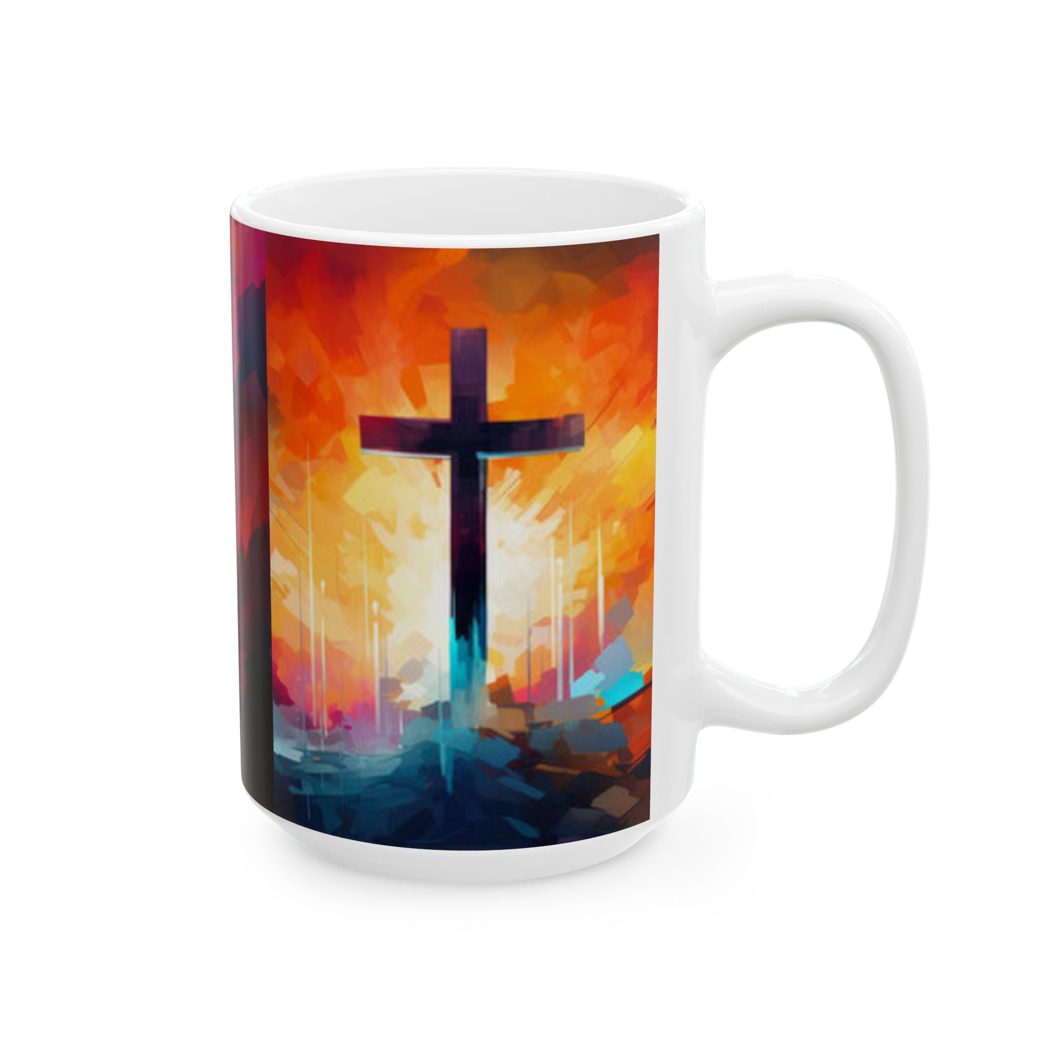 Christian Coffee Mug with Cross – Inspirational Abstract Faith Design | Gift for Believers