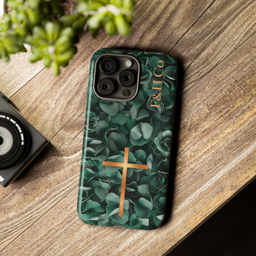 Christian Floral iPhone Case with Cross – Forest Green Faith Phone Cover | Faith & Home Co