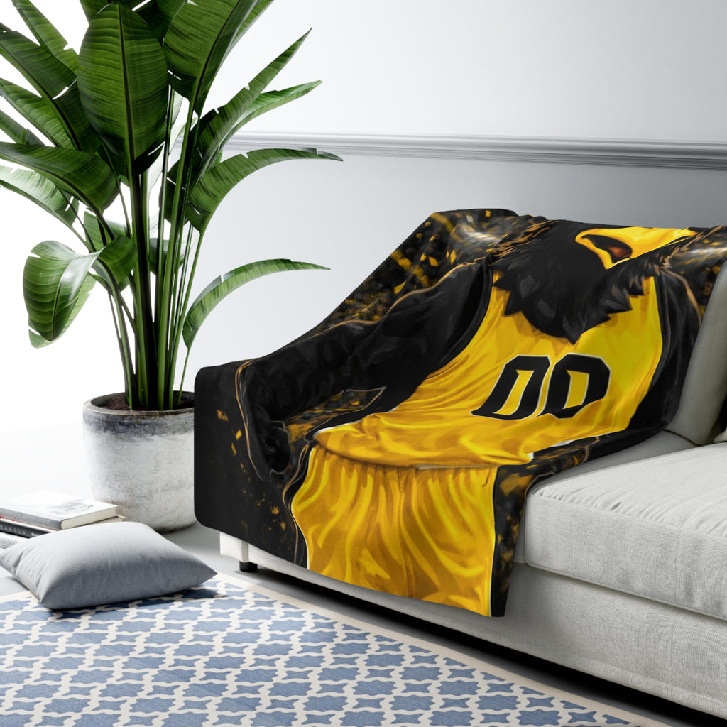 Black & Gold Basketball Sherpa Blanket – Faith-Inspired Sports Throw with Matthew 19:26 Scripture