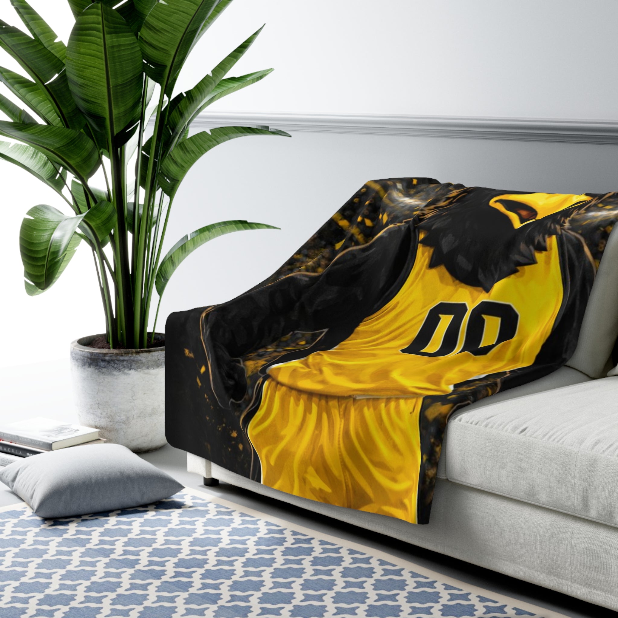 Black & Gold Basketball Sherpa Blanket – Faith-Inspired Sports Throw with Matthew 19:26 Scripture